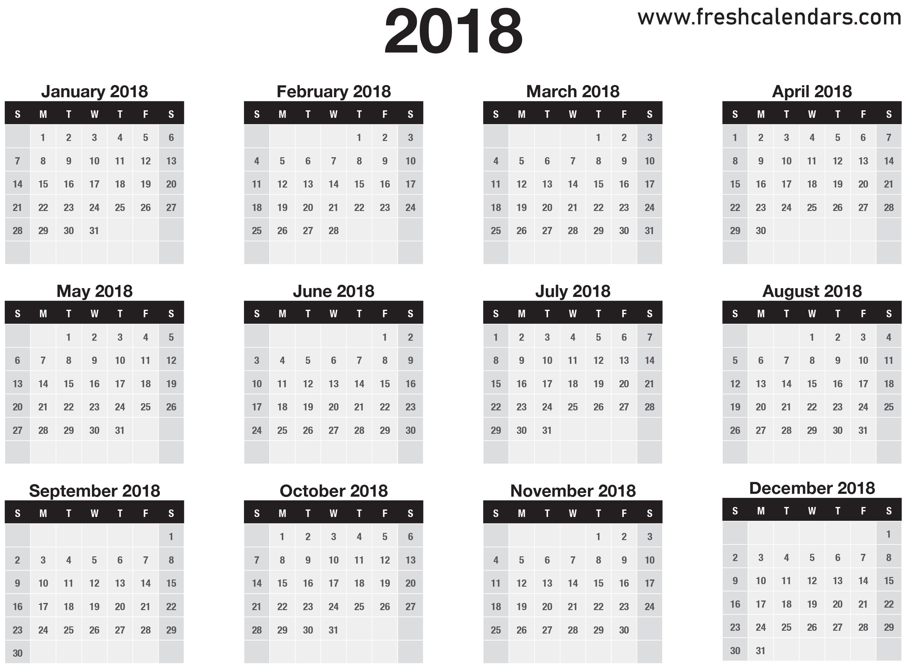 2018 Calendar Dashing Blank Calendar 12 Months
