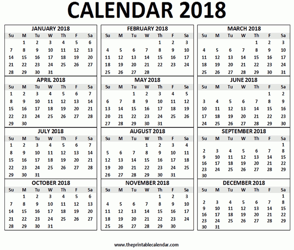 2018 Calendar Printable- 12 Months Calendar On One Page Dashing Blank Calendar 12 Months