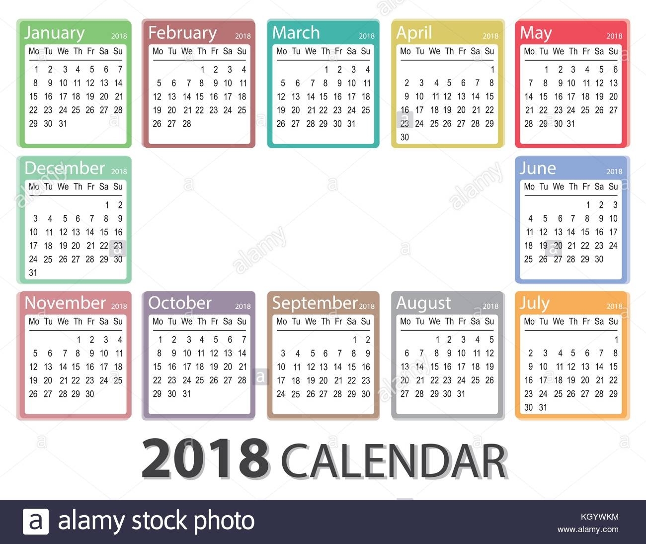 2018 Year Calendar, Week Starts On Monday, Monthly Calendar Template 5 Year Monthly Calendar