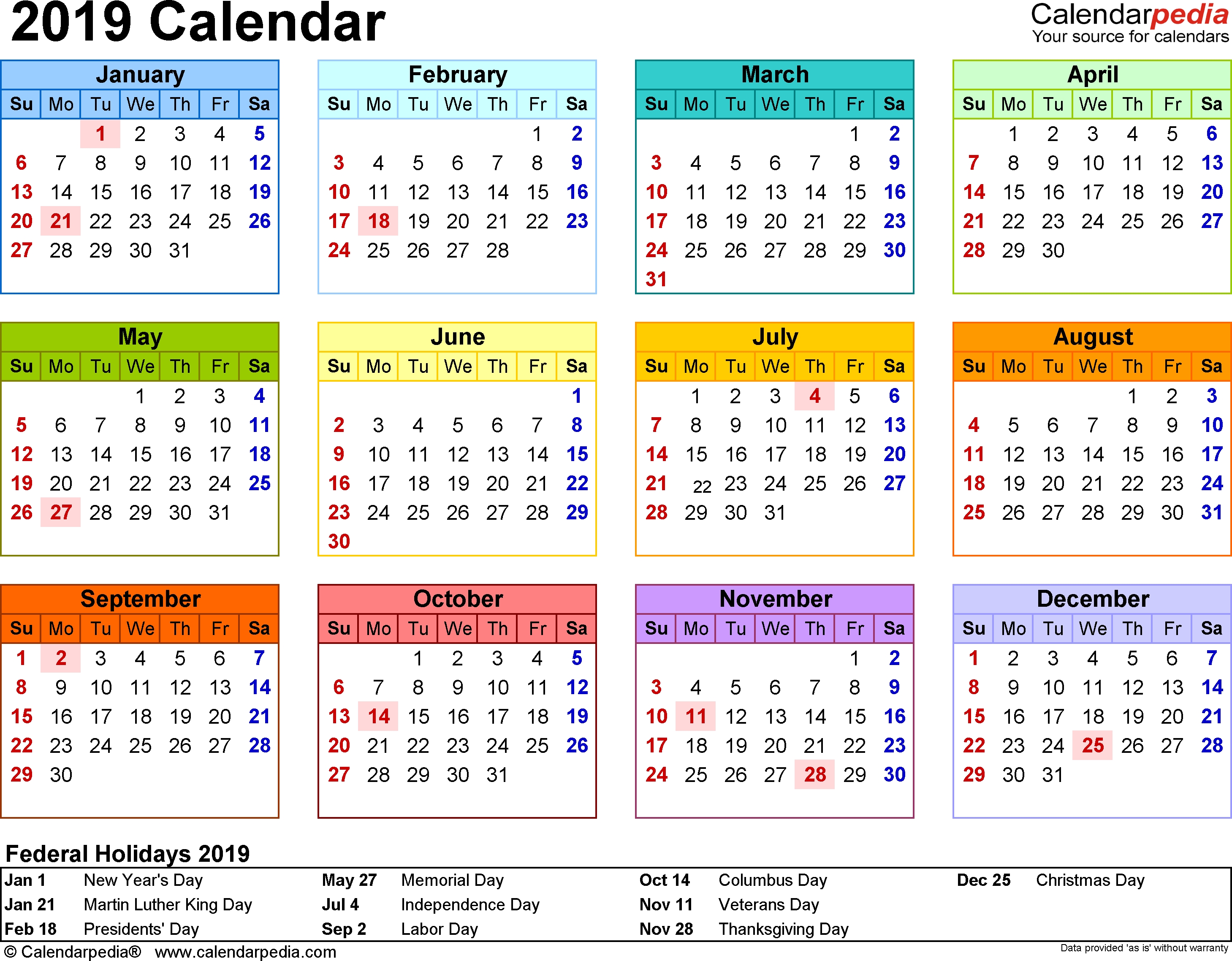 2019 Calendar - Download 17 Free Printable Excel Templates (.xlsx) Free Calendar Landscape Monthly