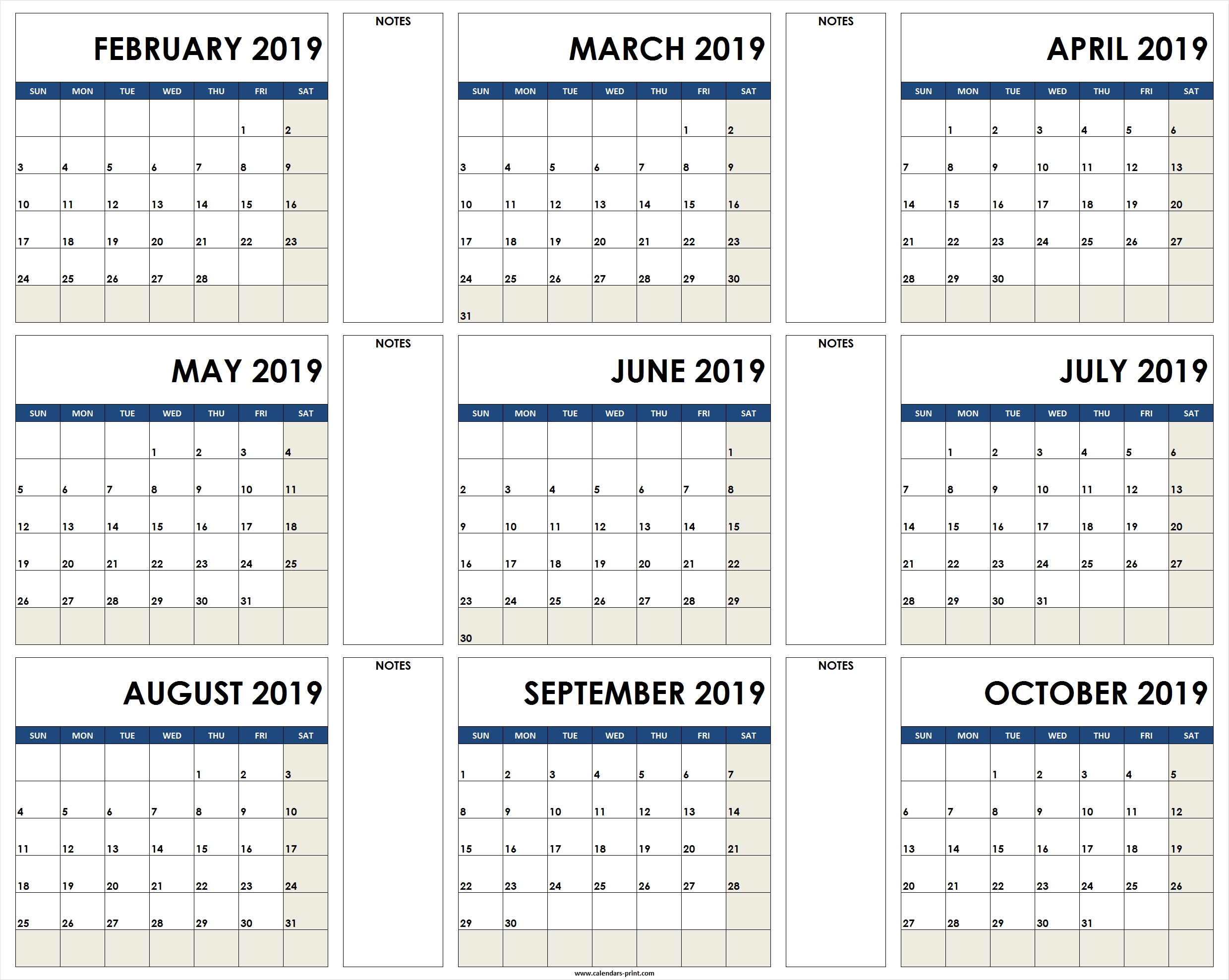 2019 Calendar To Print Free | Blank Calendar 2019 Template Printable Calendar By Month To Print