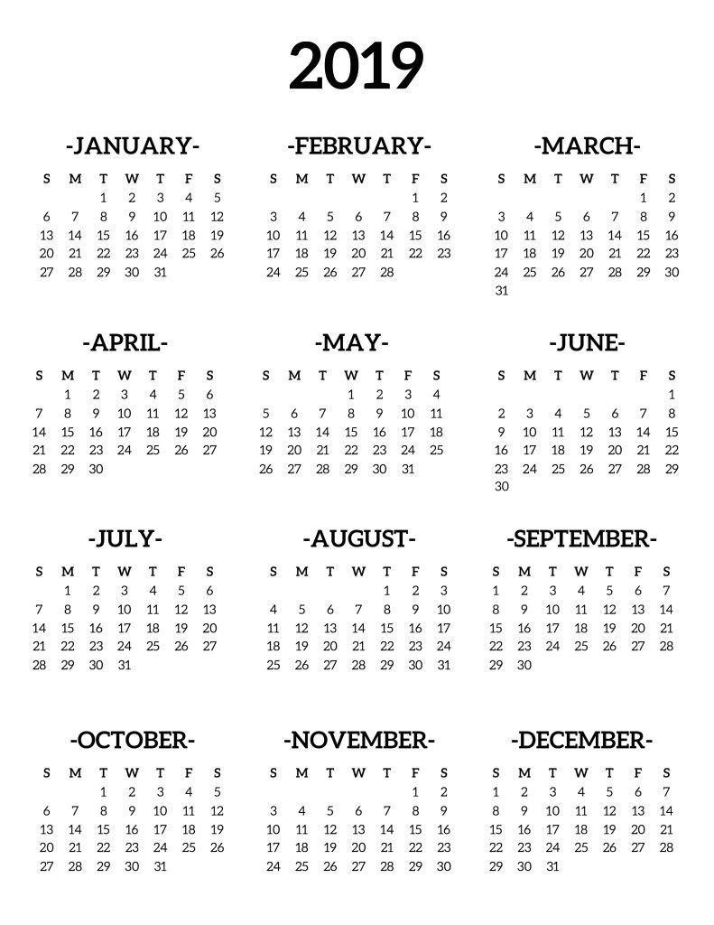2019-Desk-Calendar-One-Page | Free Printables | Calendar 2019 A3 Wall Calendar Printing