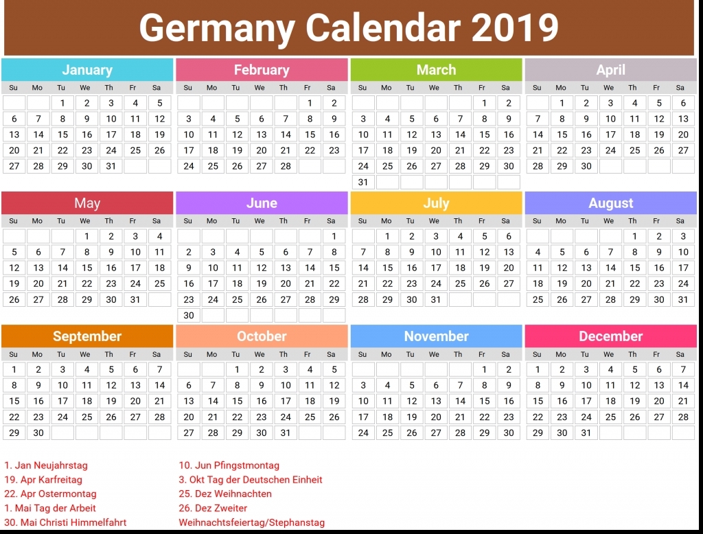 2019 Germany Calendar Template Pdf Excel Word Public Holidays | Jazz Calendar Public Holidays Germany