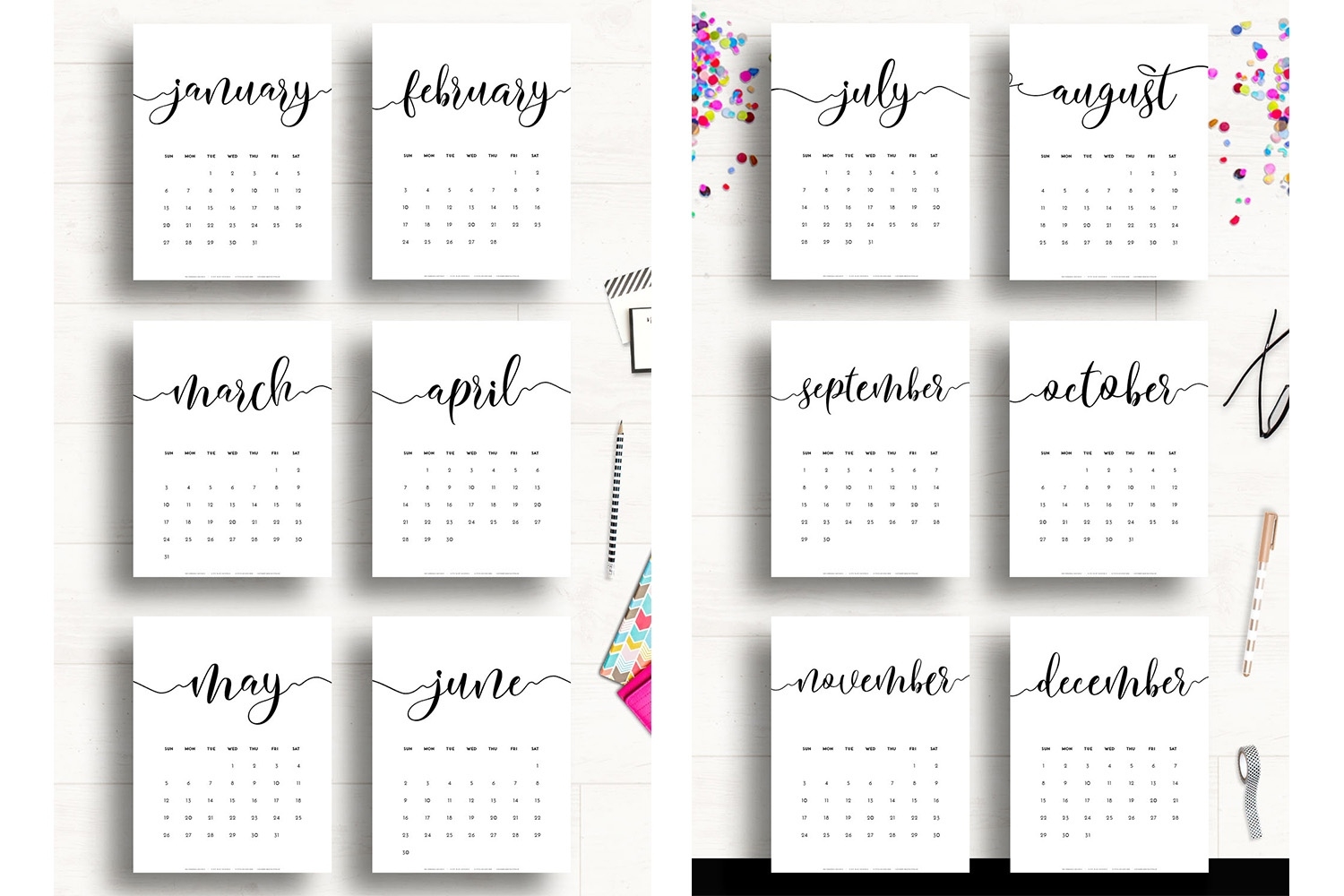 2019 Printable Wall Calendar A3 A4 A5 Us Letter A3 Wall Calendar Printing