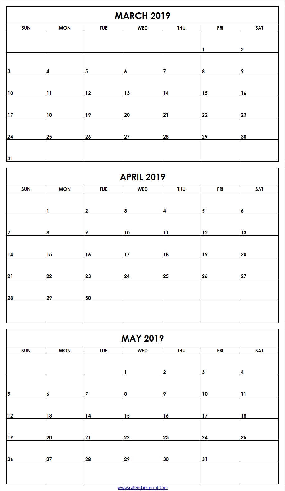 3 Monthly March April May 2019 Calendar | Editable Template Free Calendar Template 3 Month