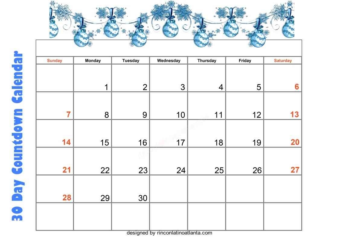 30 Day Countdown Calendar Printable | Calendar Template Printable Calendar Countdown To Print