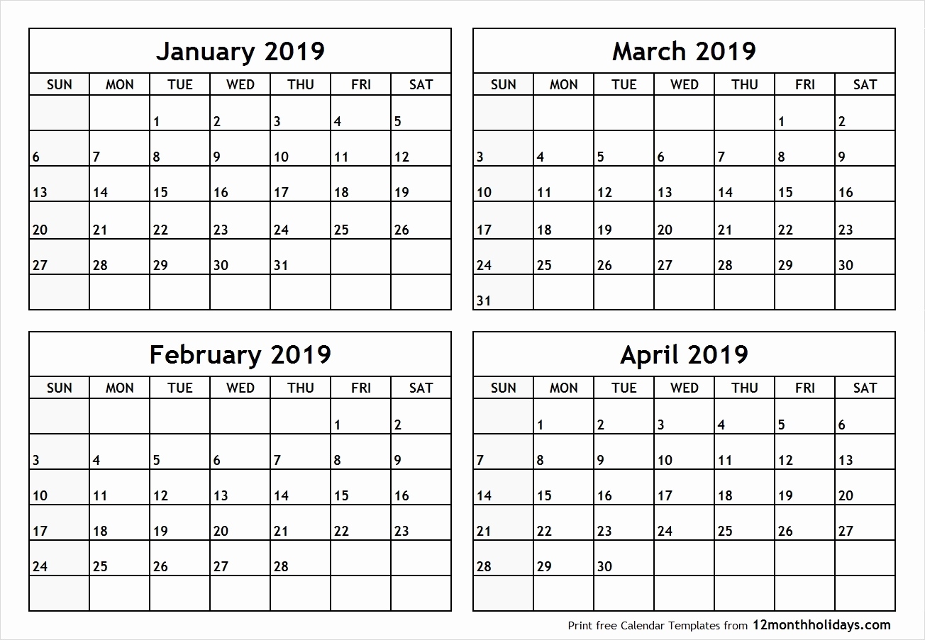 4 Month Printable Calendar 2019 Printable Calendar 4 Months Per Page Blank Calendar 4 Months Per Page