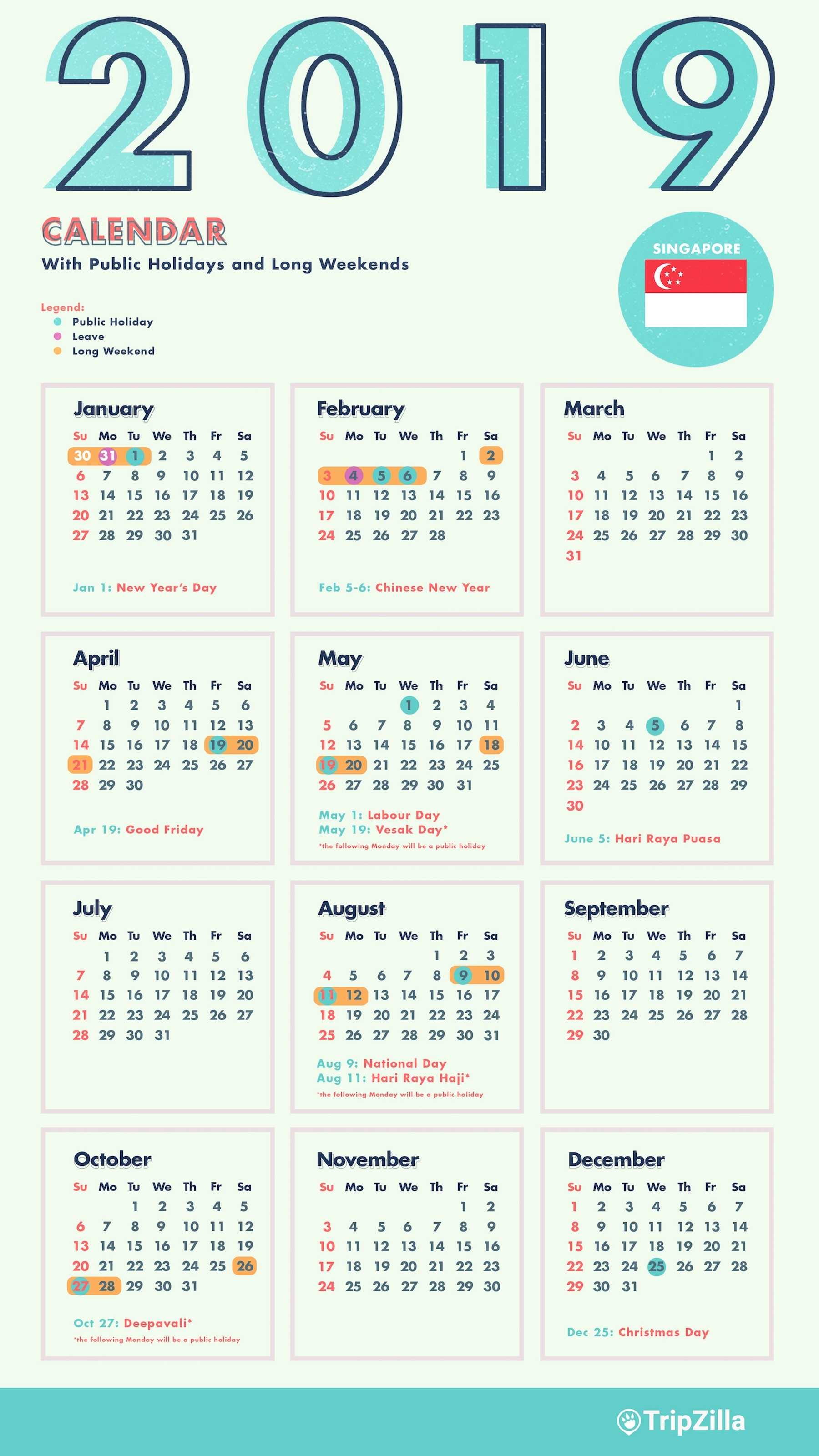 6 Long Weekends In Singapore In 2019 (Bonus Calendar &amp; Cheatsheet) Iphone 5 Calendar Public Holidays