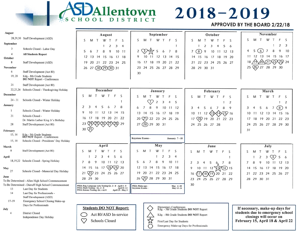 Academic Rating Periods &amp; District Calendar - Allentown School District School Calendar Allen Isd