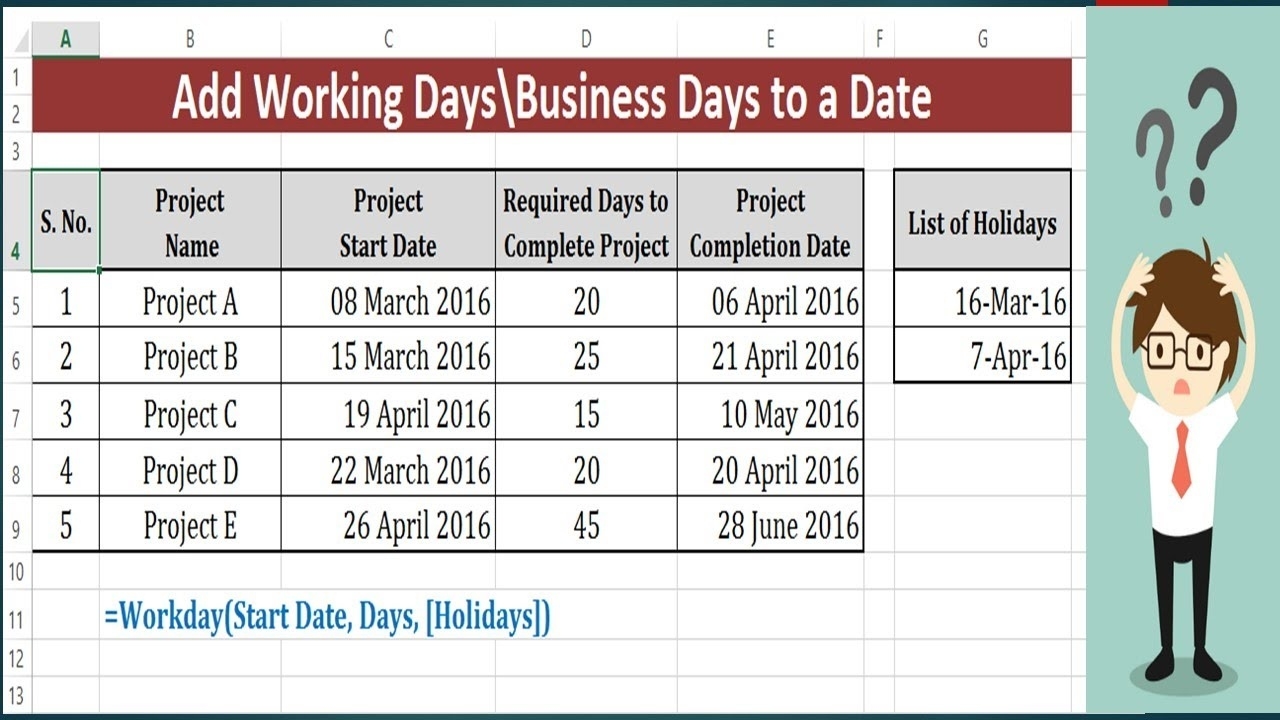 Add Weekdays In A Date Excluding Weekends - Workday Function To Add Calendar Countdown Excluding Weekends