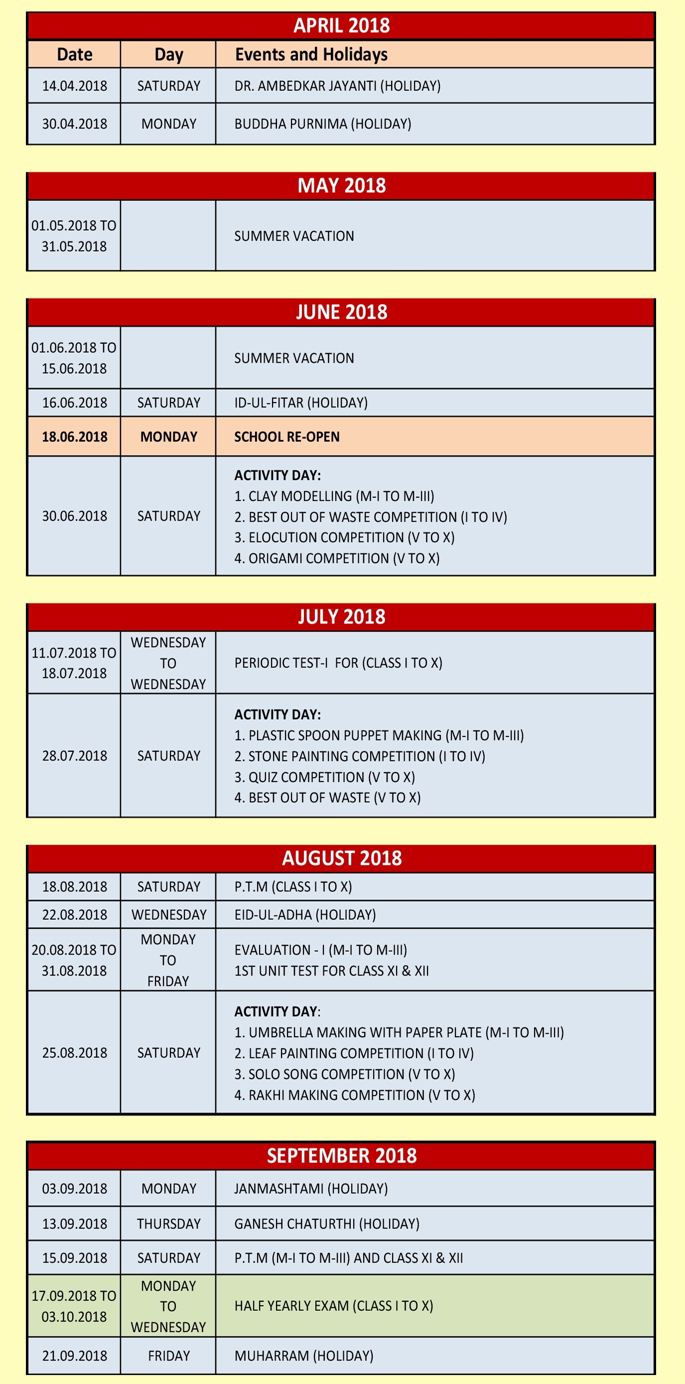 Annual Calendar 2018-19 | St. Xavier&#039;s Sr. Sec. School, Mungeli Exceptional St X School Calendar