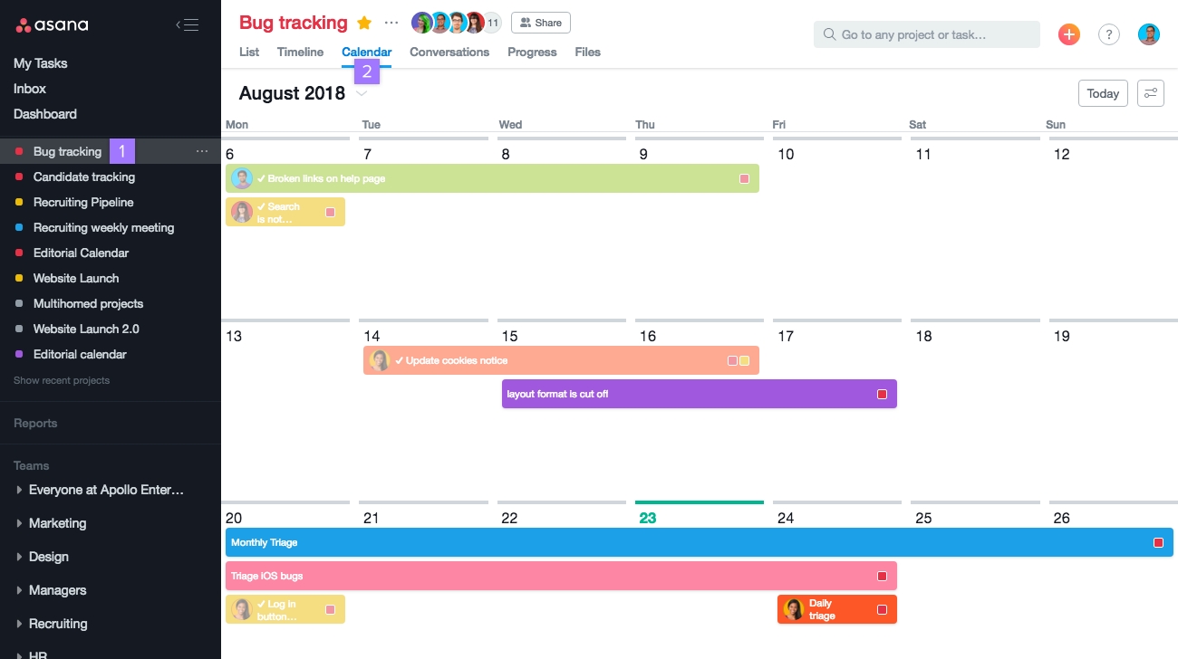 Asana Calendar View Options | Product Guide · Asana Calendar List View Icon