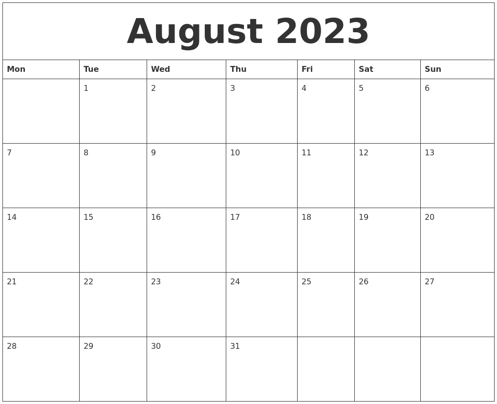 August 2023 Print Online Calendar Online Calendar Printing With Photos