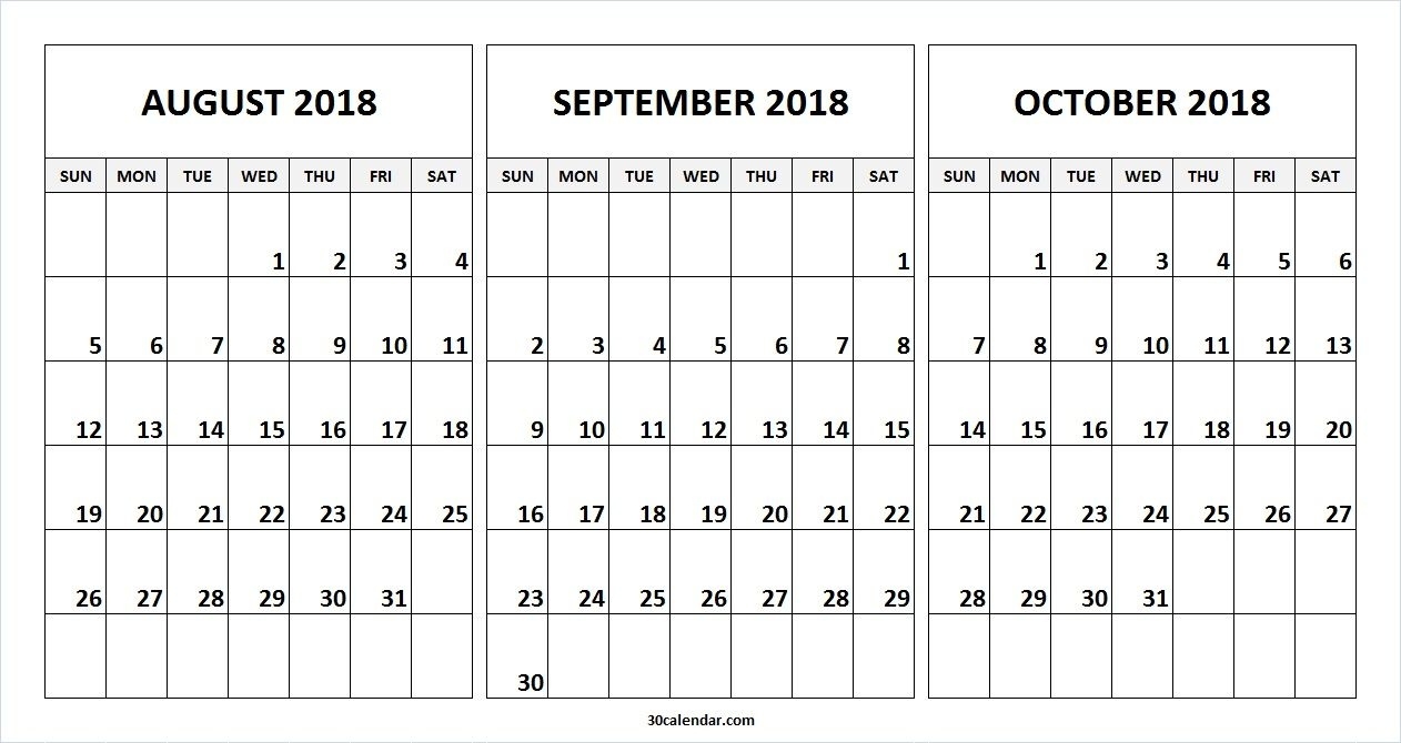 August September October 2018 Calendar Free Template | Alone | 3 Free Calendar Template 3 Month