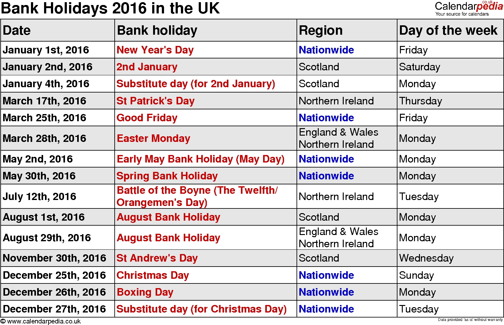 Bank Holidays 2016 In The Uk Calendar Holidays In Uk