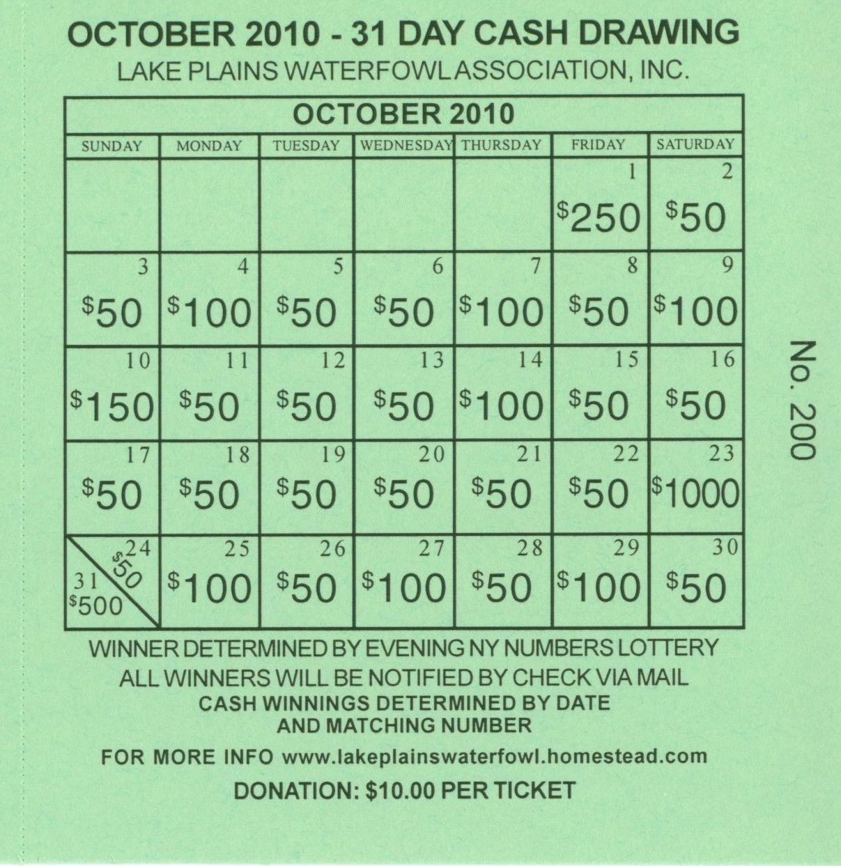 Monthly Lottery Calendar Fundraiser Printable Blank Calendar Template