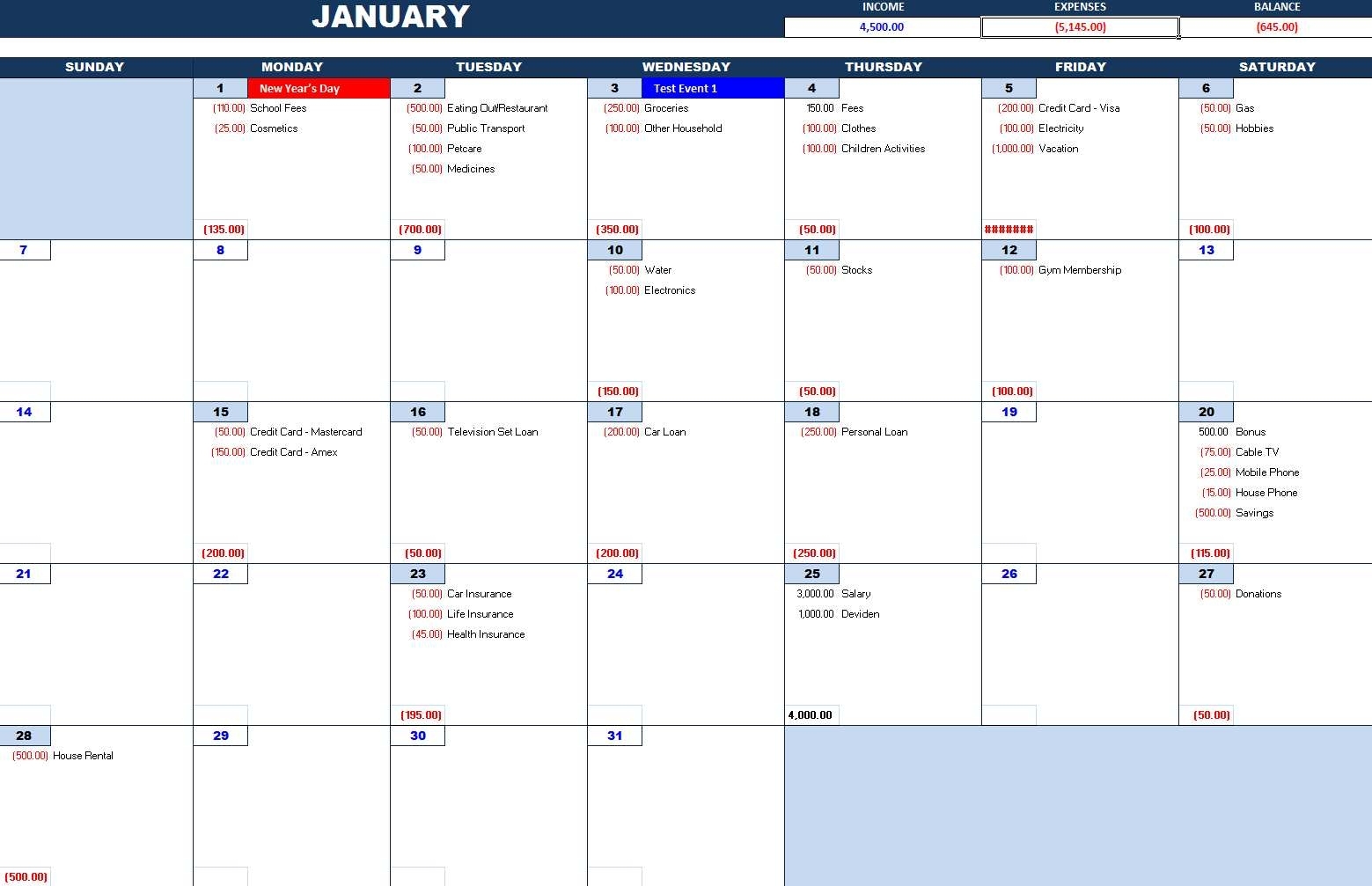Bill Payment Calendar – Excel Calendars Monthly Calendar For Bills