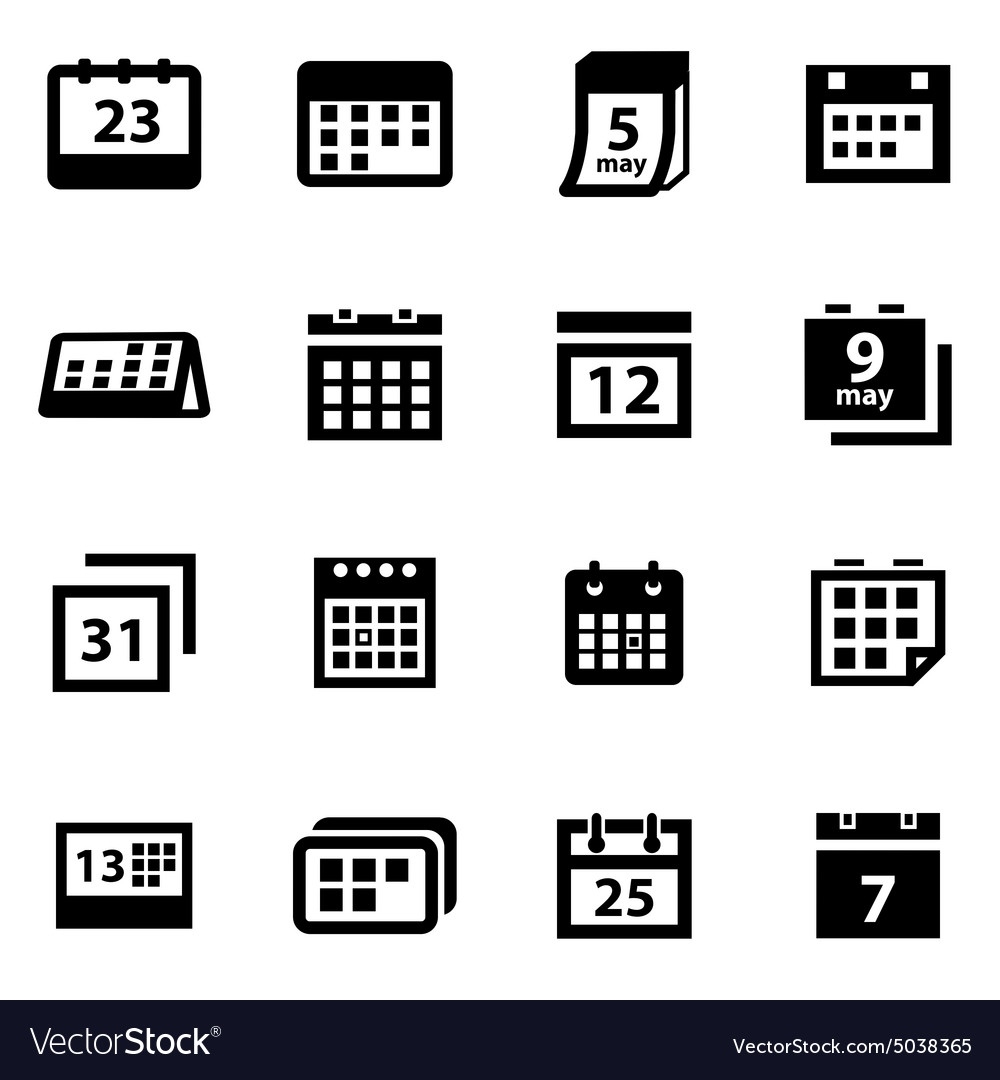 Black Calendar Icon Set Royalty Free Vector Image Calendar Icon Free Vector