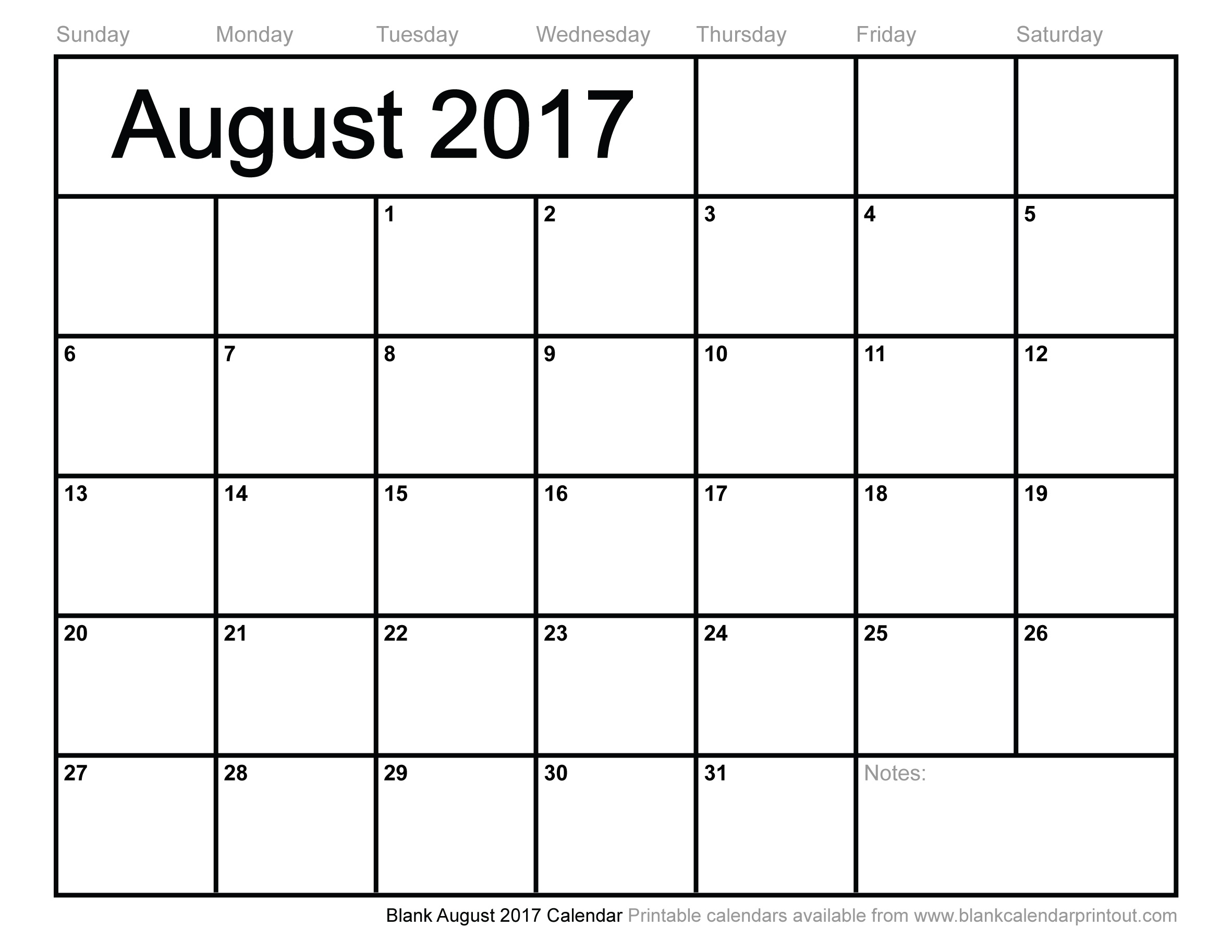 Blank August 2017 Calendar To Print Calendar Blank To Print