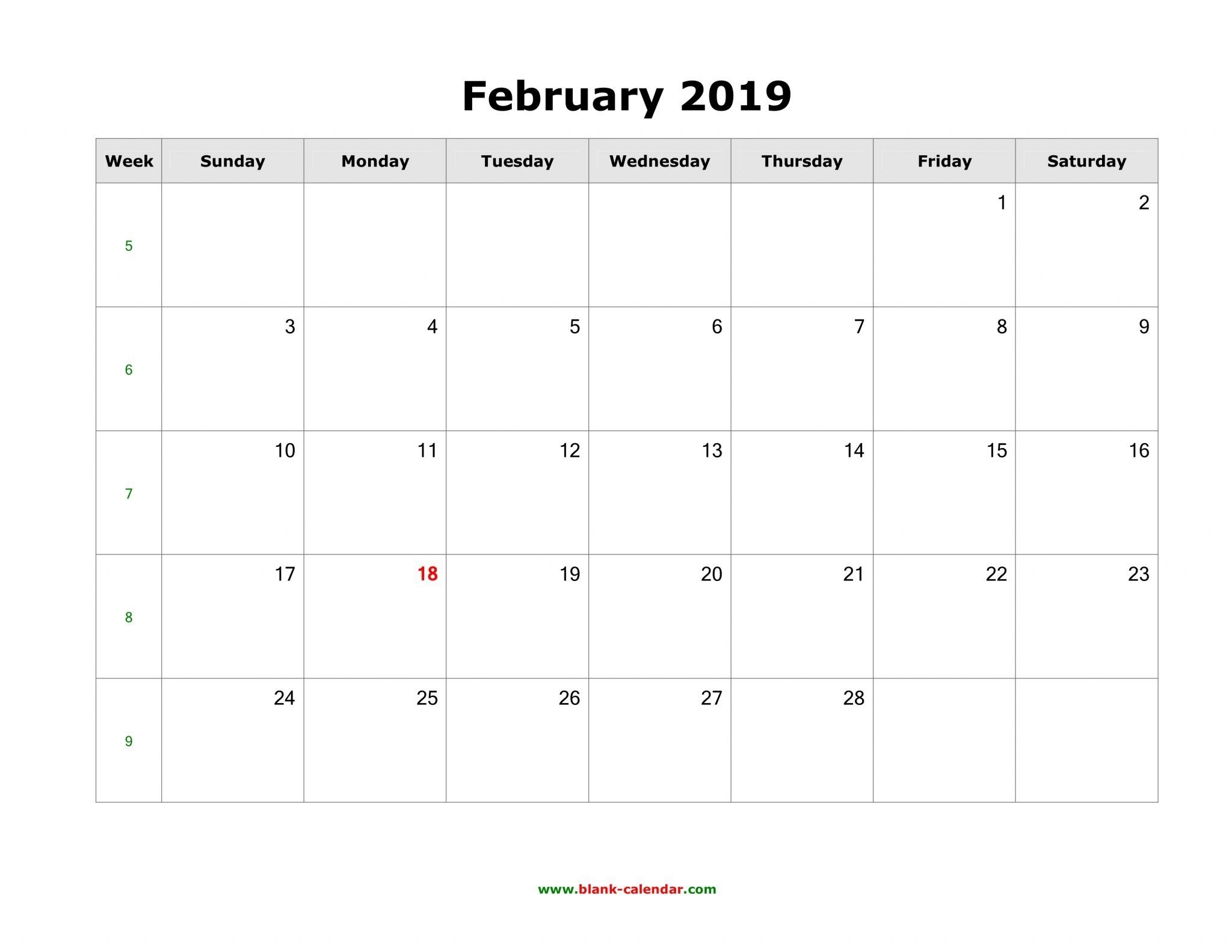 Blank February 2019 Calendar Landscape | 250+ Monthly Calendar Free Calendar Landscape Monthly