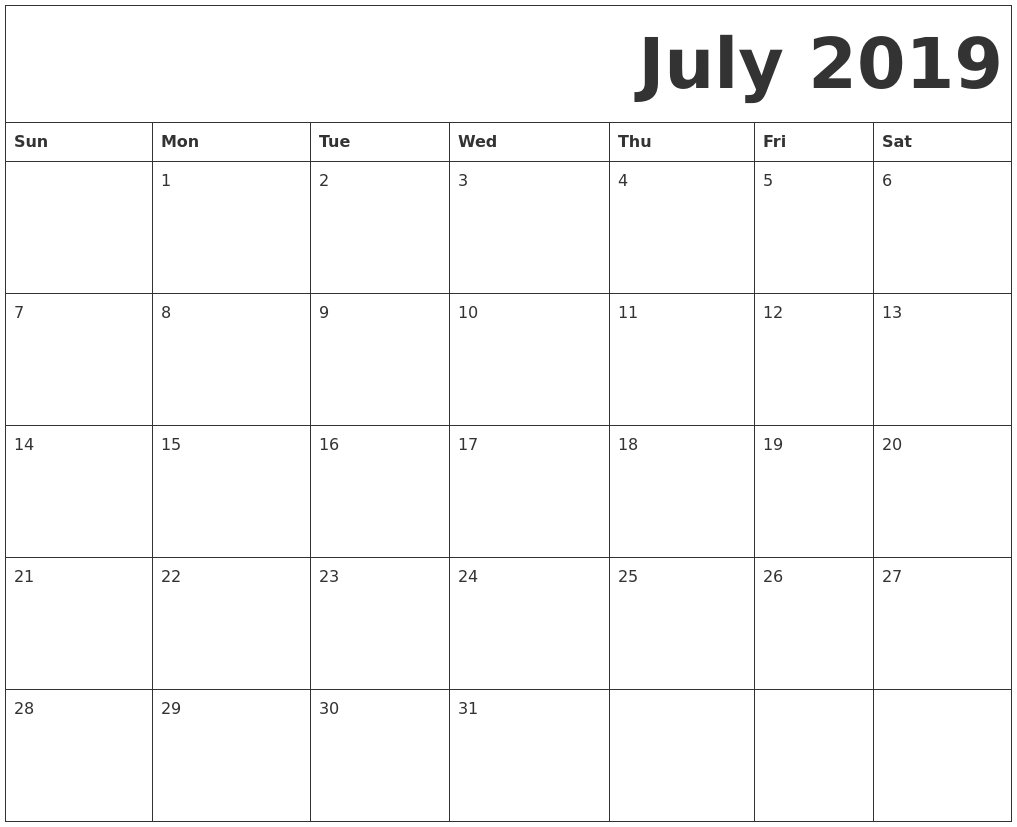 Blank July 2019 Calendar Printable Free Download Remarkable Calendar Blank Templates Free