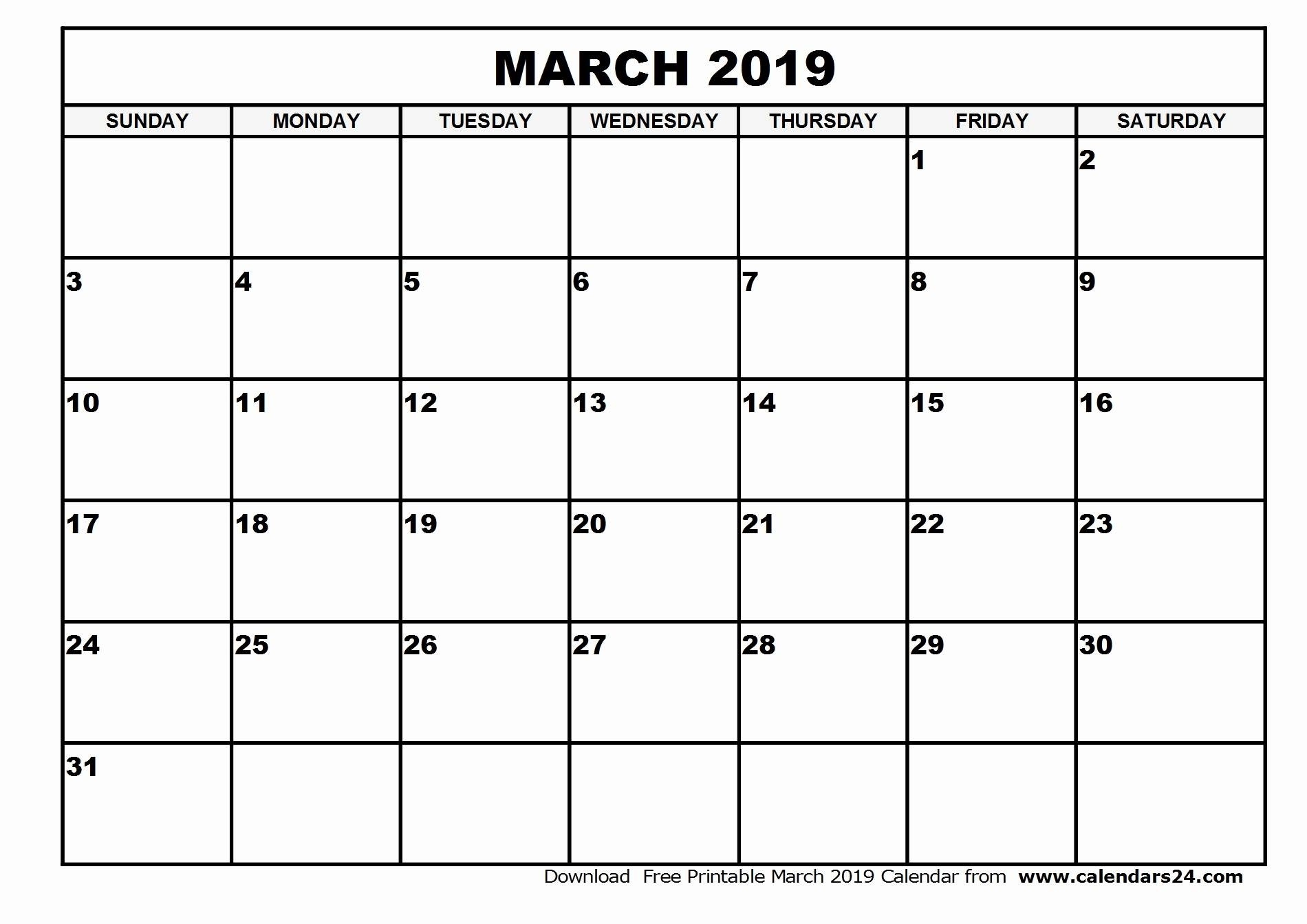 Blank March 2019 Calendar Templates Printable Download - July 2019 Calendar Template Download Free