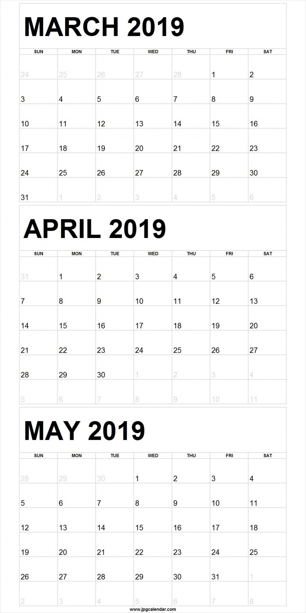 Blank March To May 2019 Calendar Printable | 250+ Free Monthly Free Calendar Template 3 Month