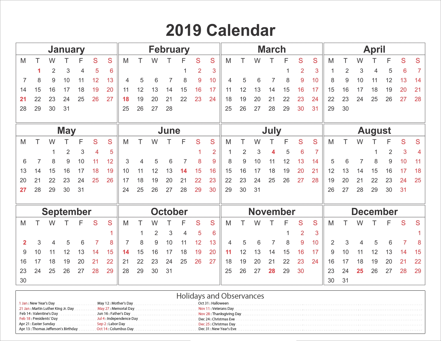 Blank Printable Calendar 2019 With Holidays | Printableshelter 5 Month Printable Calendar