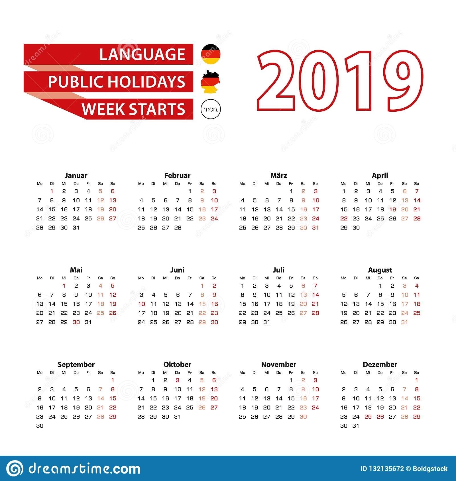 Calendar 2019 In Germany Language With Public Holidays The Count Calendar Public Holidays Germany