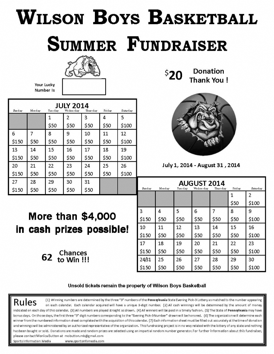 Monthly Lottery Calendar Fundraiser • Printable Blank Calendar Template