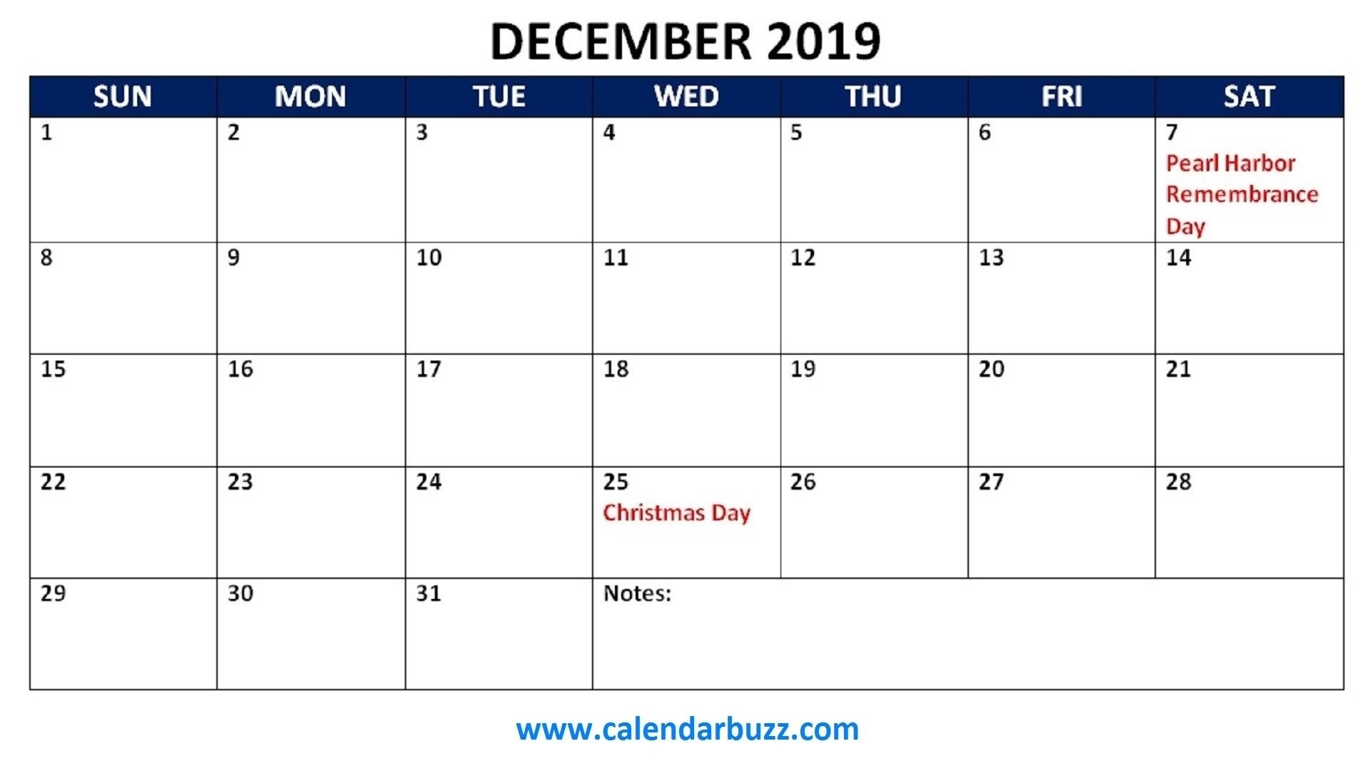 Calendar Holidays December 2019 • Printable Blank Calendar Template Calendar Holidays In December