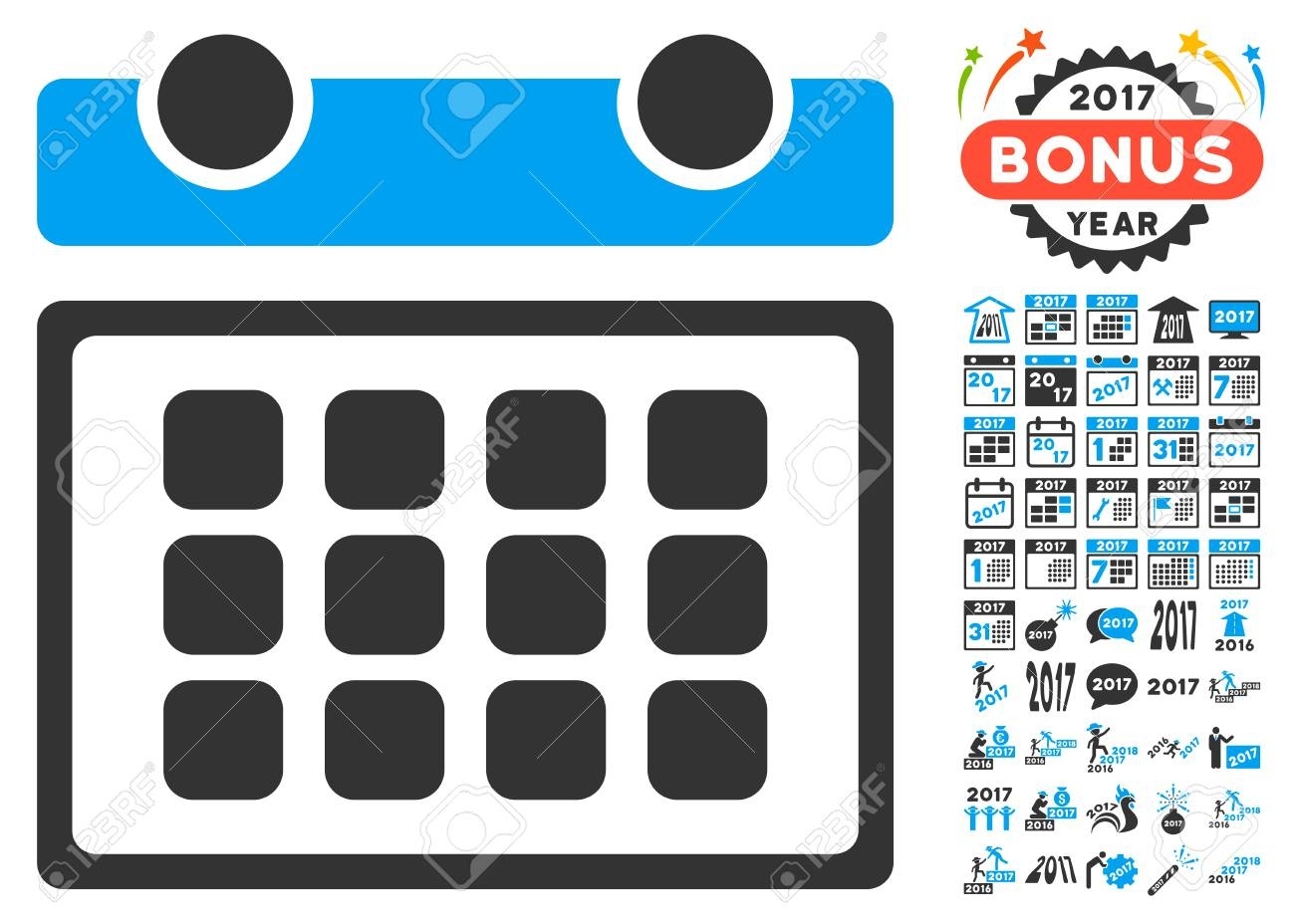 Calendar Month Icon With Bonus 2017 New Year Clip Art. Vector Calendar Month Clip Art