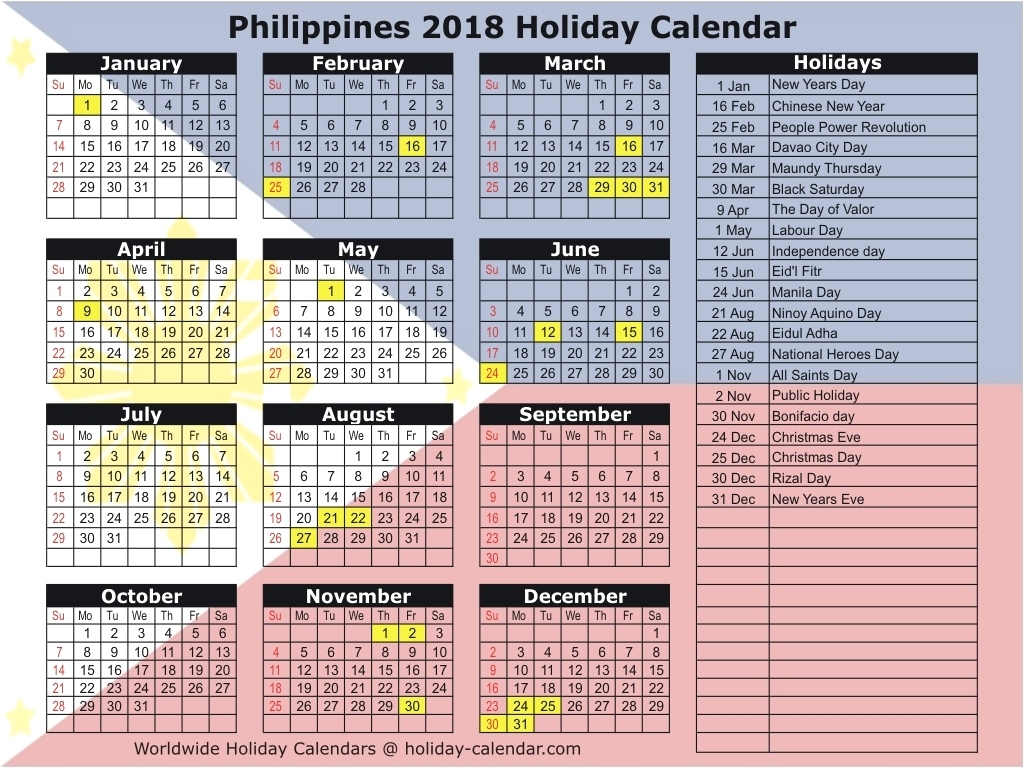 Calendar Public Holidays 2019 Philippines 2018 2019 Holiday Calendar Calendar Holidays In Philippines