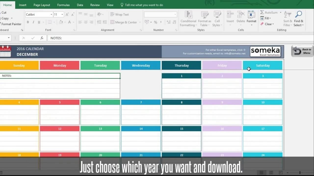 Calendar Template 2016 - 2019 | Free Excel Calendar - Youtube Free Calendar Excel Template