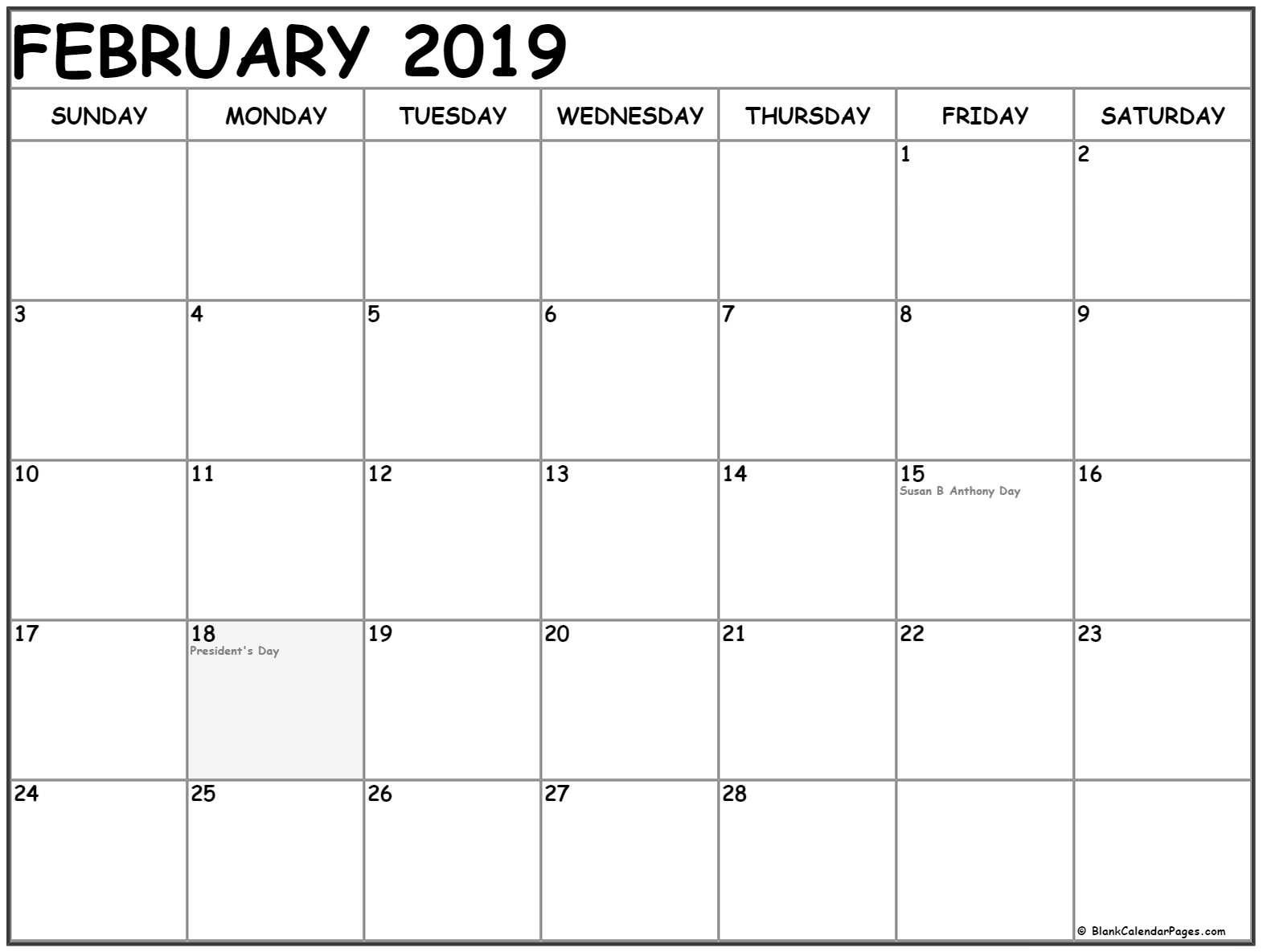 Collection Of February 2019 Calendars With Holidays Calendar Holidays In February