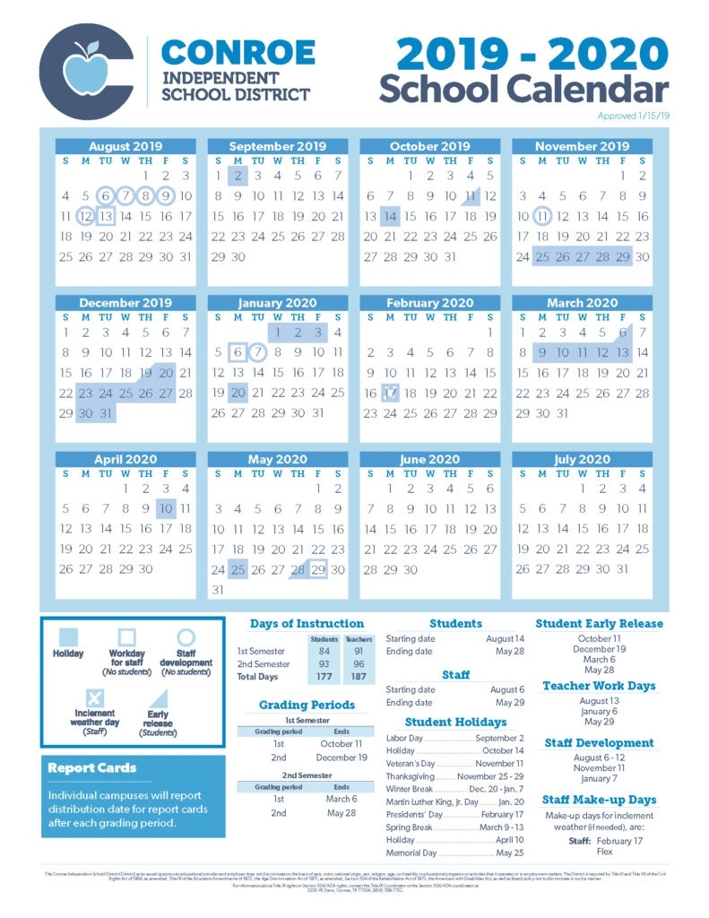 Conroe Isd Trustees Approve 19-20 School Calendar - Conroe Isd Texas A&amp;m Calendar Holidays