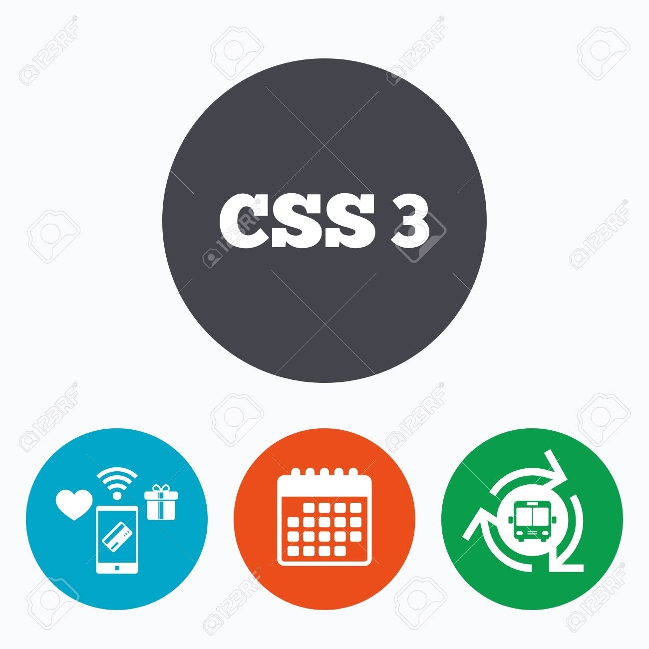 Css3 Sign Icon. Cascading Style Sheets Symbol. Mobile Payments Calendar Icon Using Css