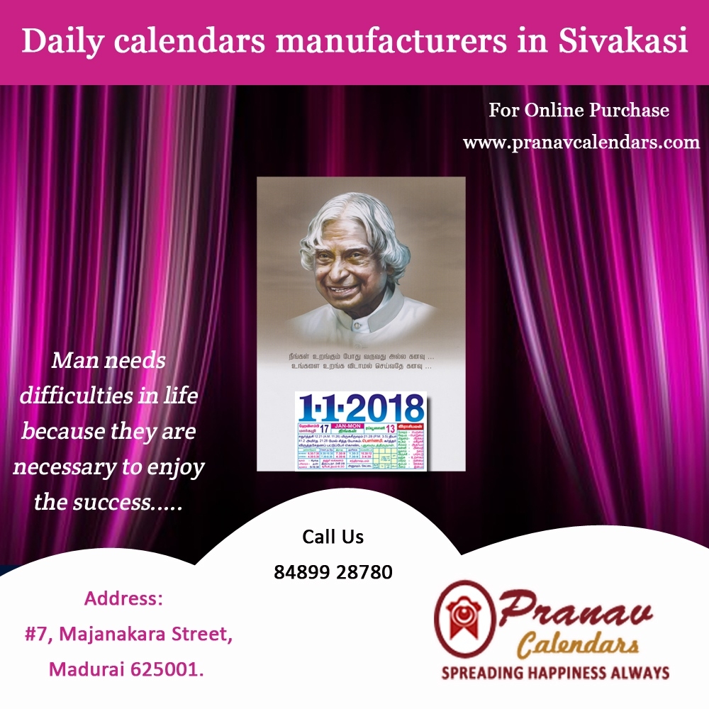 Daily Calendar Manufacturers Sivakasi | Calendar-2018 – Pranav Monthly Calendar Manufacturer In Sivakasi