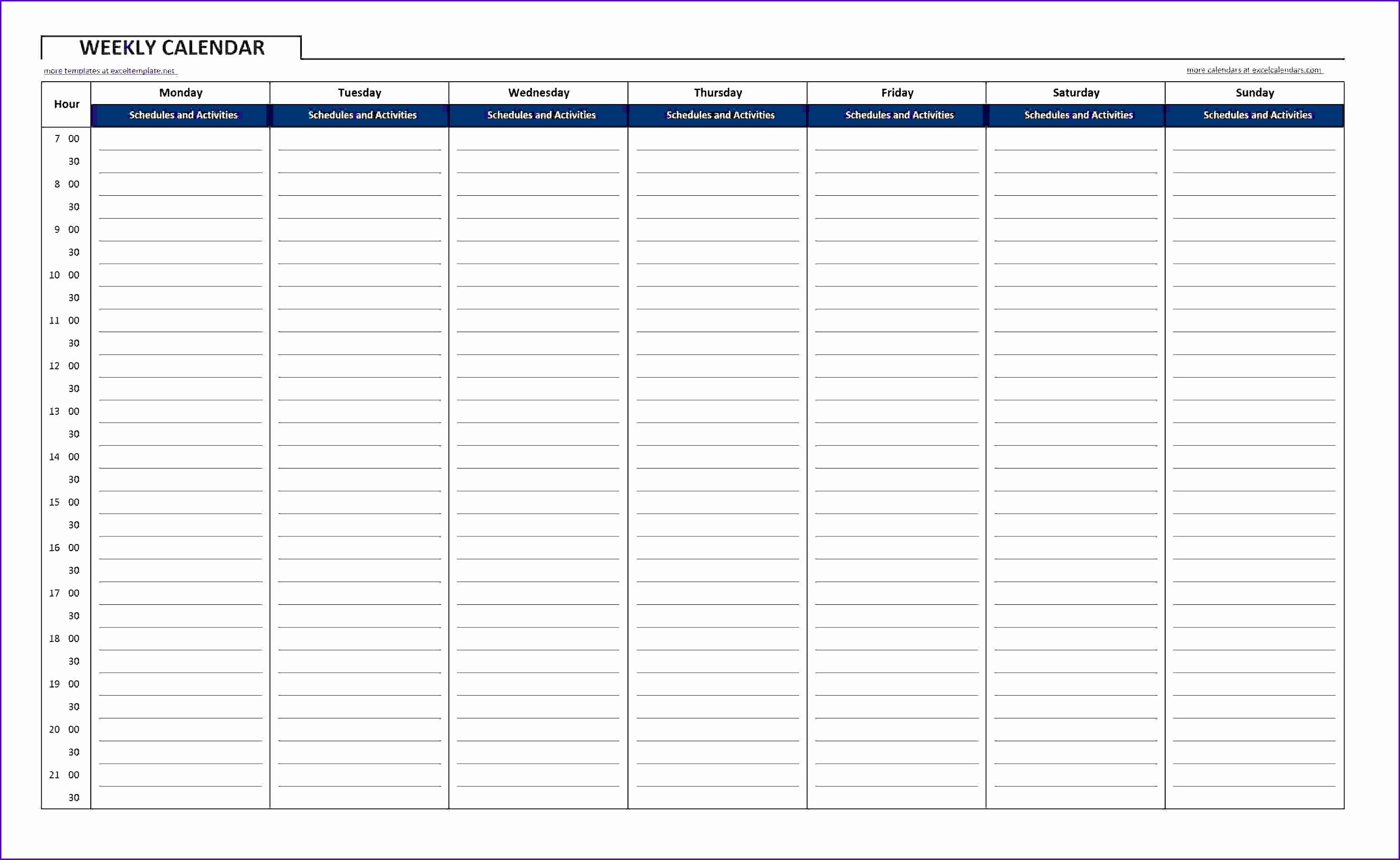 Day Hourly Calendar Template Blank Appointment Grid Templates 7 Day Hourly Calendar Template