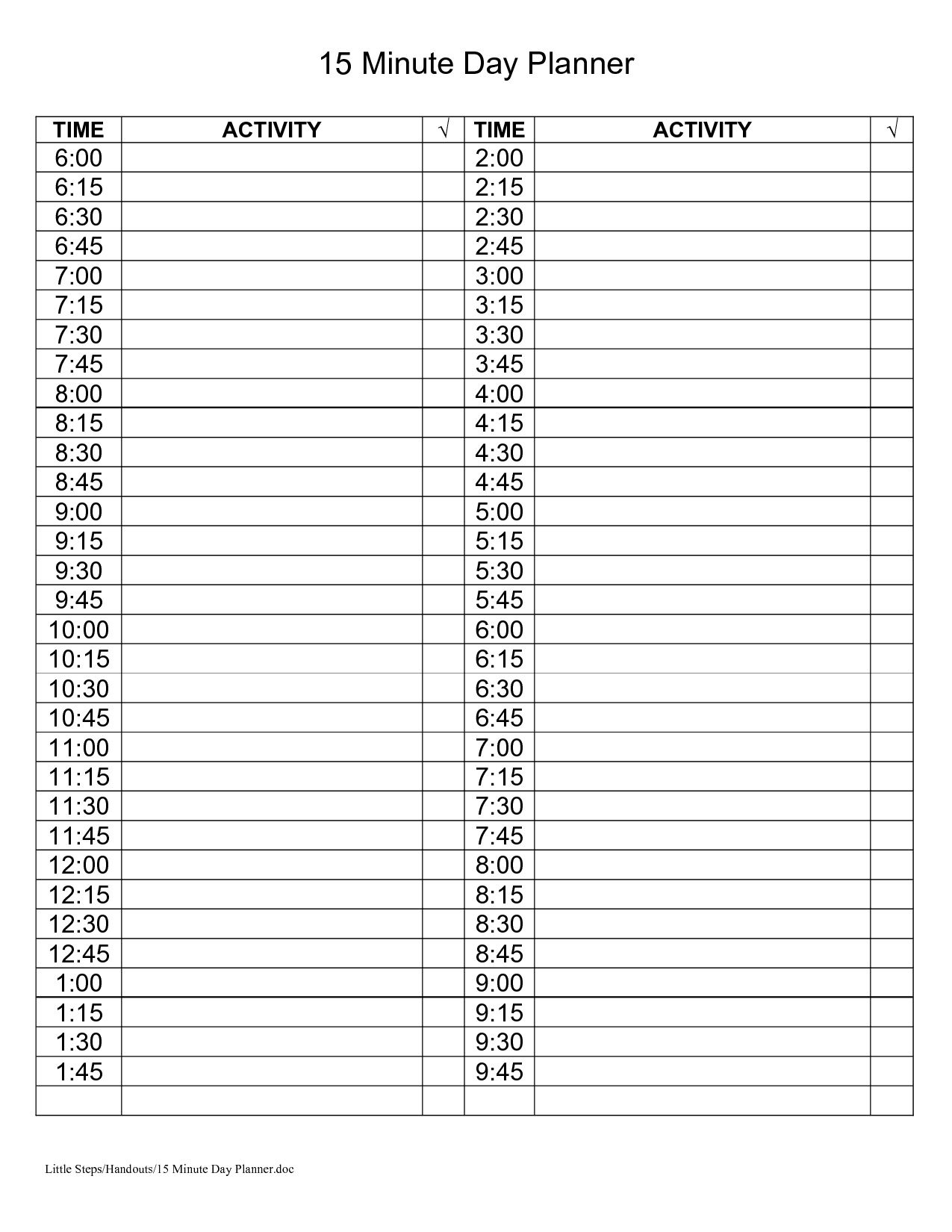 Day Planner Template | 15 Minute Day Planner | Organize | Pinterest 5 Day Appointment Calendar Template