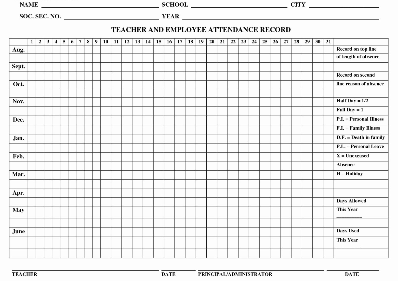 Employee Attendance Sheet 2019 Monthly Calendar Attendance Sheet