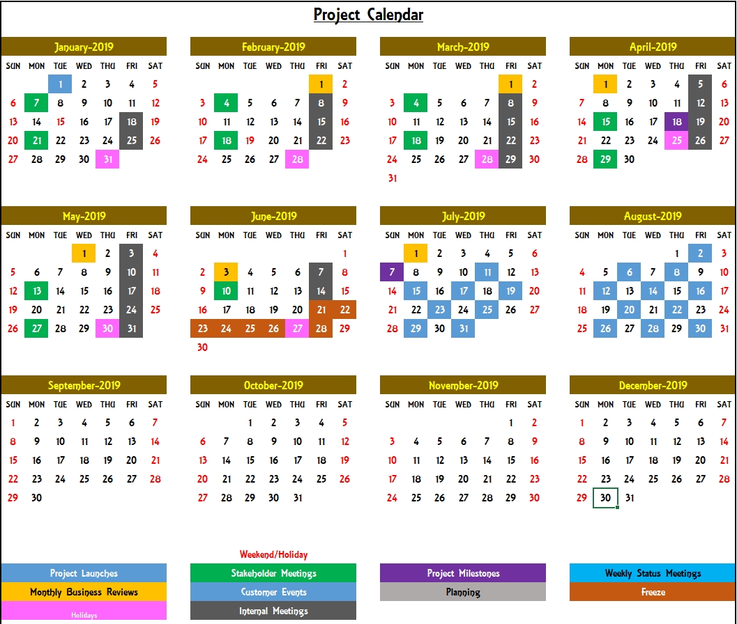 Excel Calendar Template - Excel Calendar 2019, 2020 Or Any Year 1 Year Calendar Template Excel