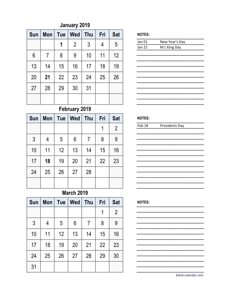 Excellent 45 Illustration Month Per Page Calendar 2019 | Xunhuagd Calendar 3 Month Per Page