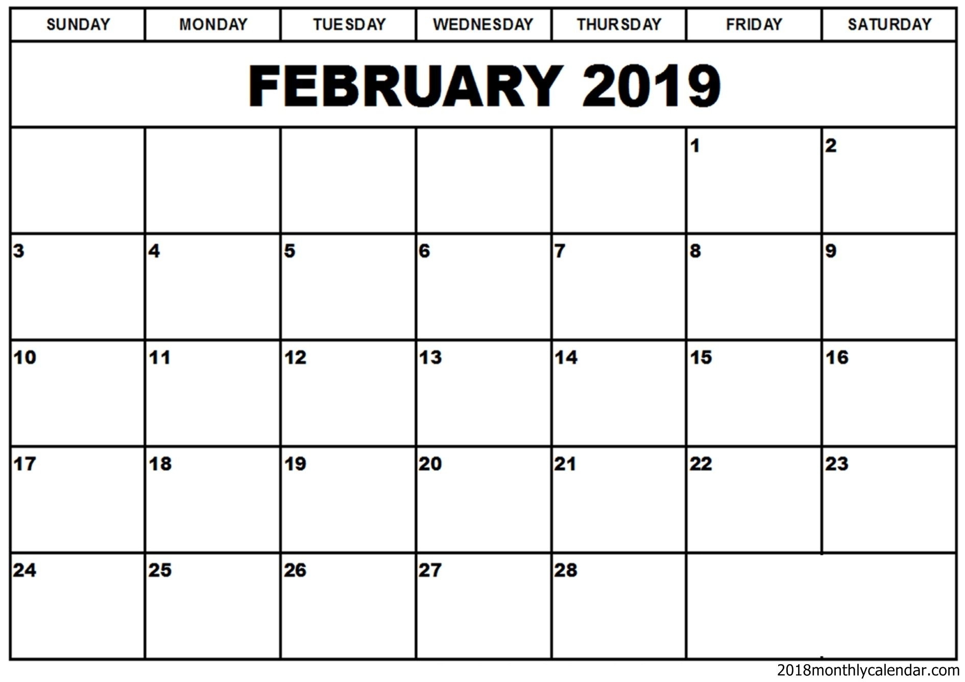 February 2019 Calendar Word Template | Free Printable Monthly Template For A Printable Calendar