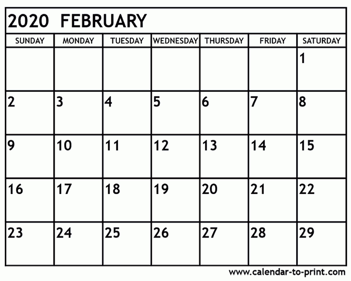 February 2020 Calendar Printable 2020 Calendar February Month
