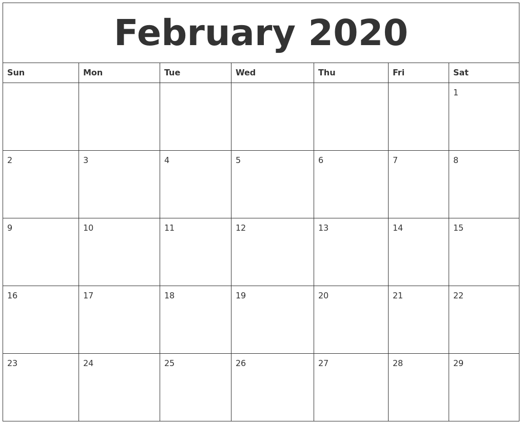 February 2020 Free Printable Calendar Templates Free Printable Calendar By Month