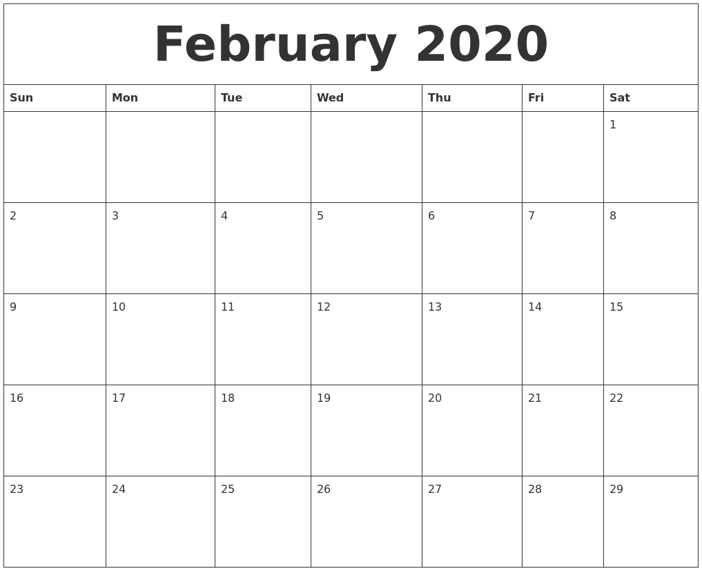 February 2020 Free Printable Monthly Calendar Free Calendar By Month