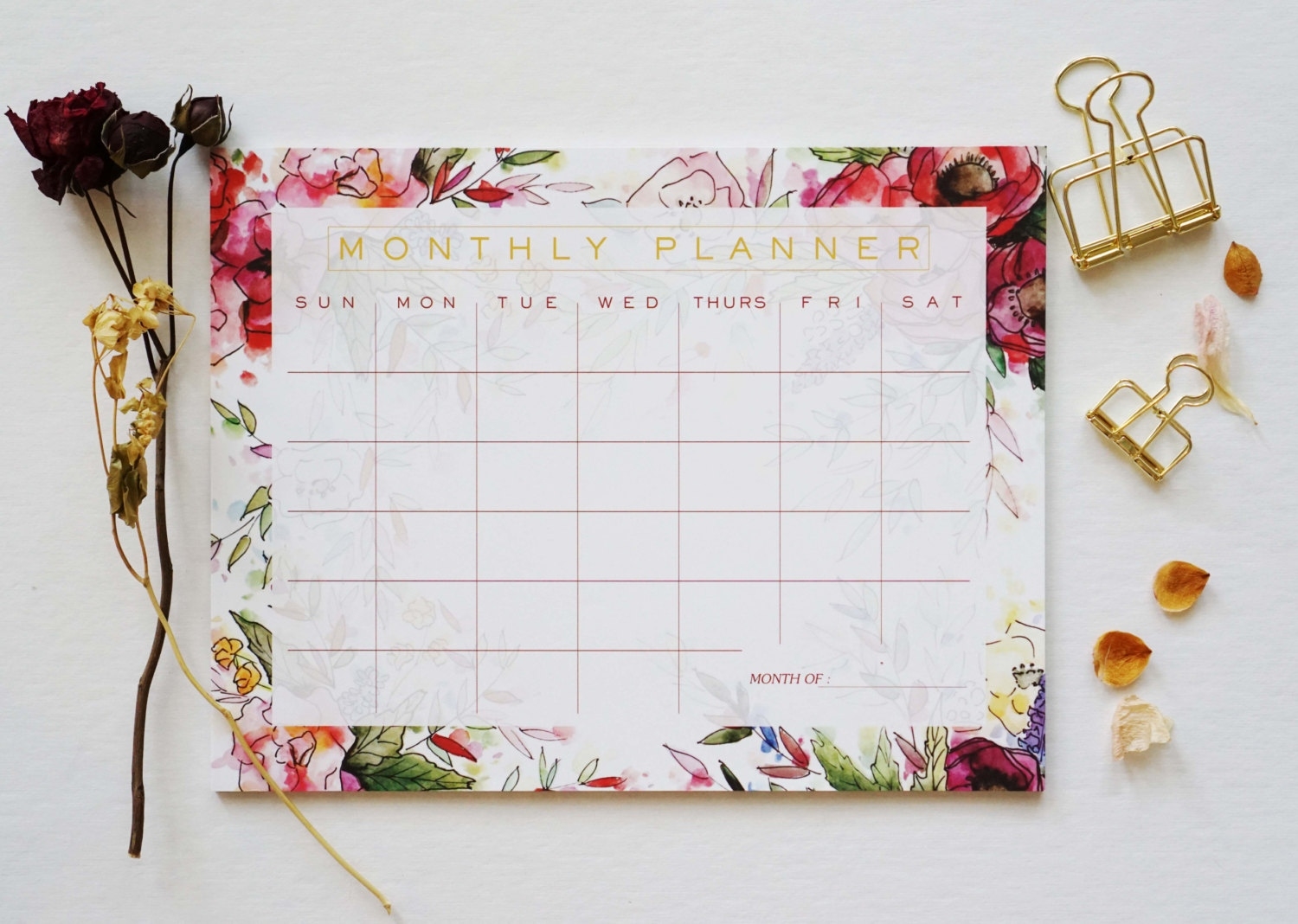Floral Monthly Calendar Desk Pad Desk Calendar Agenda | Etsy Monthly Calendar Desk Pad