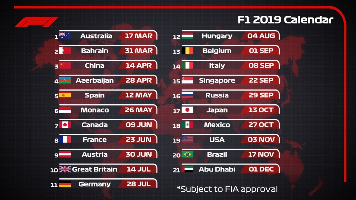 Formula 1 On Twitter: &quot;2019 Draft #f1 Calendar ? 21 Races 9 Extraordinary Formula 1 2020 Calendar