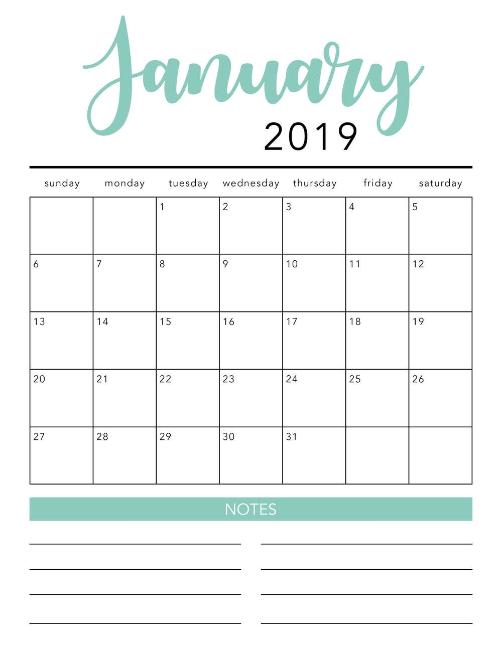 Free 2019 Printable Calendar Template (2 Colors!) - I Heart Naptime Template For A Printable Calendar